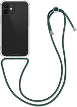 kwmobile telefoonhoesje geschikt voor Apple iPhone 12 mini - Hoesje met telefoonkoord - Back cover in transparant / donkergroen