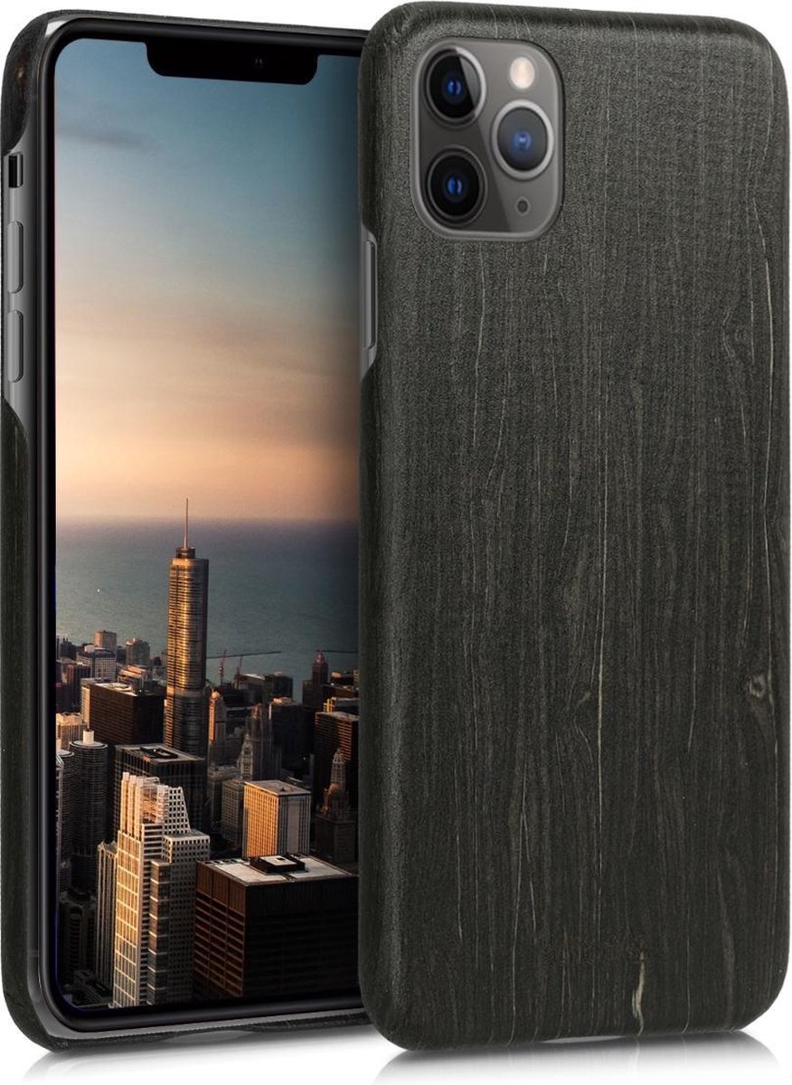 kalibri hoesje voor Apple iPhone 11 Pro Max - Beschermende telefoonhoes van hout - Slank smartphonehoesje in zwart