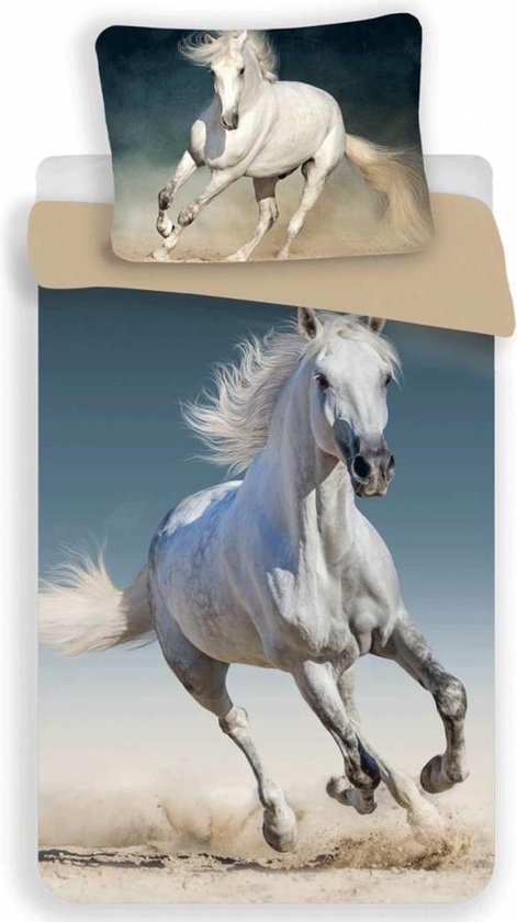 Animal Pictures wit paard- Dekbedovertrek - Eenpersoons - 140 x 200 cm - Multi