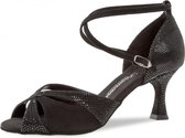 Chaussures de Salsa Bout Ouvert Diamant 141-087-084 - Chaussures de Danse Femme - Daim Noir - Talon 6,5 cm - Taille 38