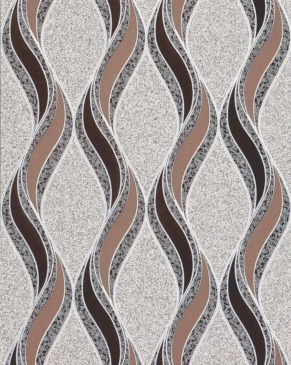 Design behangpapier EDEM 1025-13 granietpleister golven patroon beige cacaobruin donkerbruin zilver