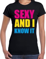 Sexy and i know it fun tekst t-shirt zwart dames XS