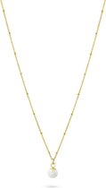 Twice As Nice Halsketting in goudkleurig edelstaal, 1 parel Wit 60 cm+5 cm