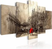 Schilderij - Romantische wandeling, 5 luik, Beige/Zwart/Rood, 2 maten, Premium print