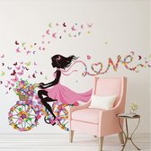 Vwist Muursticker Love - Meisjeskamer - Kinderkamer - Vlinders - Roze - 140 x 70 CM