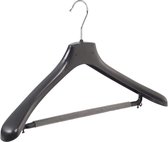 De Kledinghanger Gigant - 20 x Mantel / kostuumhanger kunststof zwart met schouderverbreding en anti-slip broeklat (2 mm schuim), 48 cm