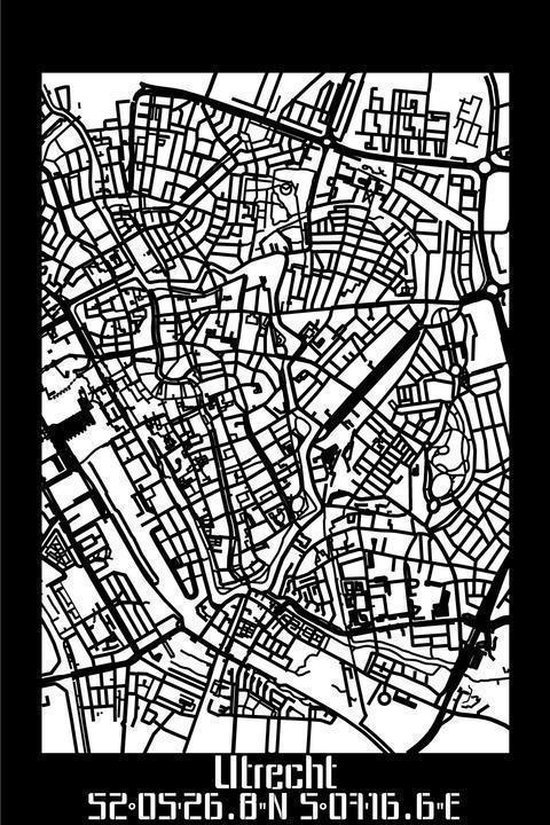Citymap Utrecht Zwart hout - 60x90 cm - Stadskaart woondecoratie - Wanddecoratie - WoodWideCities