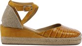 Unisa Vrouwen Leren Krokodillenprint Espadrilles / Damesschoenen - Plateauhak - Gesp sluiting -  Caude croco - Geel - maat 36