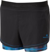 Ron Hill Momentum Twin Short Hardloopshort Dames Zwart-Blauw