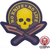 No Knife No Life yellow PVC patch embleem met klittenband