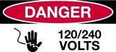 Sticker 'Danger: 120/240 Volts' 200 x 100 mm