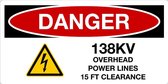 Sticker 'Danger: 138 KV, overhead power lines' 100 x 50 mm