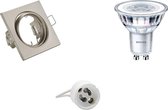 LED Spot Set - GU10 Fitting - Inbouw Vierkant - Mat Nikkel - Kantelbaar 80mm - Philips - CorePro 827 36D - 5W - Warm Wit 2700K - Dimbaar - BES LED