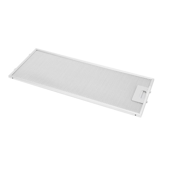 Metalen filter voor afzuigkap met handvat aan de rechterkant.