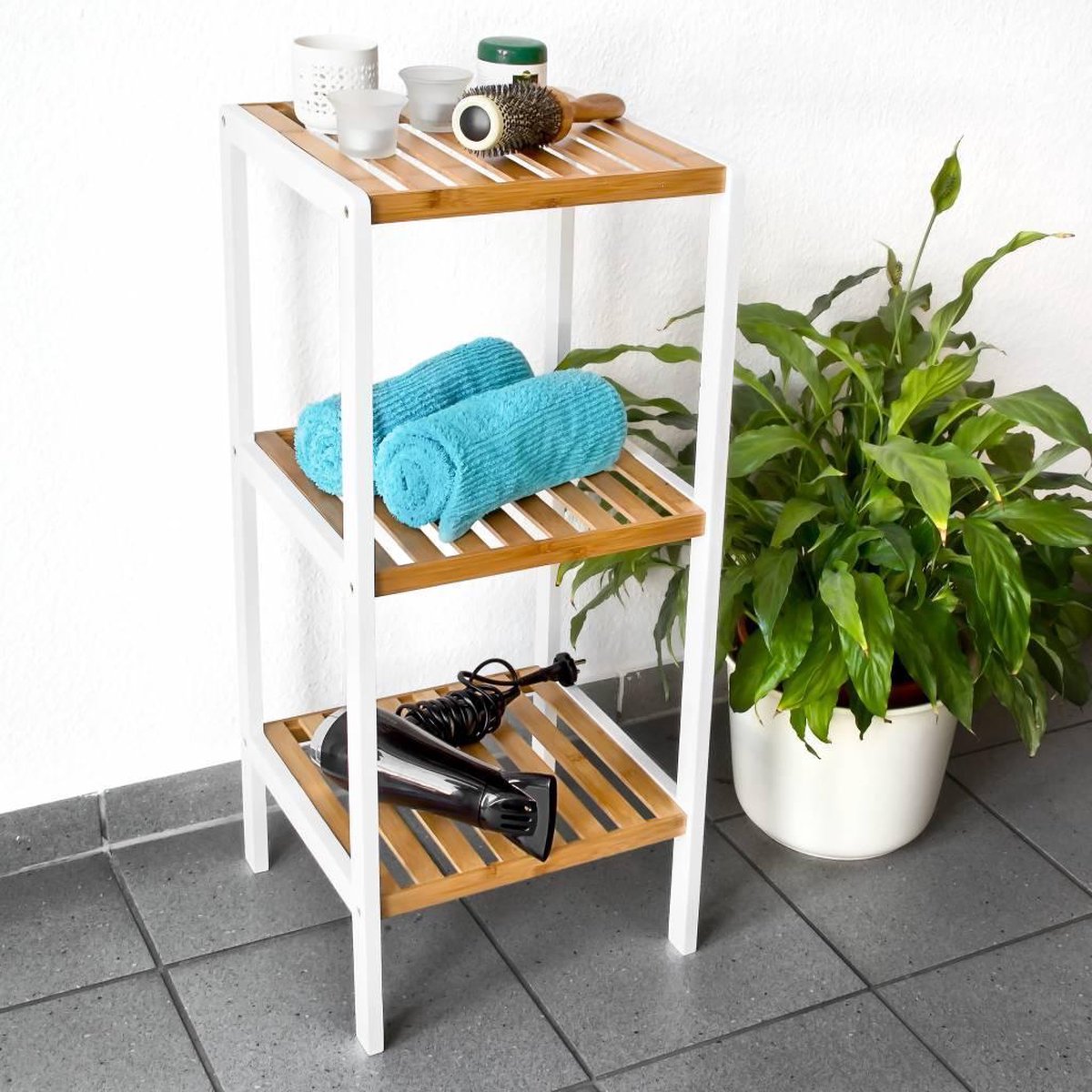 Bamboe Badkamerkast Mahe 2 lades en 3 legplanken 30x30x145 cm - Bruin