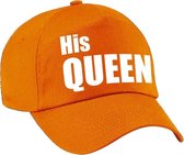 His Queen pet / cap oranje met witte letters voor dames - Koningsdag - verkleedpet / feestpet