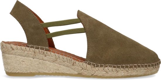 Manfield - Dames - Groene suède sandalen met sleehak - Maat 42 | bol.com