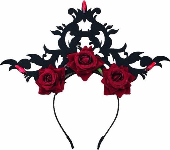 Dark In Love Ijzerdraad haarband Red rose gothic Zwart | bol.com