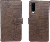 FONU Luxe Leren Krokodillen Boekmodel Hoesje Huawei P30 - Donkerbruin