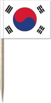 50x Cocktailprikkers Zuid-Korea 8 cm vlaggetje landen decoratie - Houten spiesjes met papieren vlaggetje - Wegwerp prikkertjes
