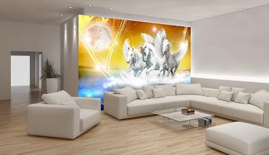 Papier peint photo Polaire | Chevaux | Bleu jaune | 368x254cm (lxh)