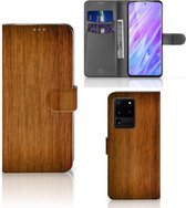 Smartphone Hoesje Geschikt voor Samsung S20 Ultra Book Style Case Donker Hout