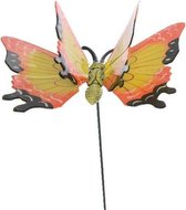 Metalen vlinder geel/oranje 17 x 60 cm op steker - Tuindecoratie vlinders - Dierenbeelden