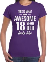 Awesome 18 year / 18 jaar cadeau t-shirt paars dames S