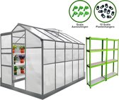 Bundel: Kweekkas met basis – 1.8m x 3m + Stellingen - Broeikas - Kas - Planten - Groenten - Opbergrekken - PC Platen tegen UV Bescherming - Dakraam