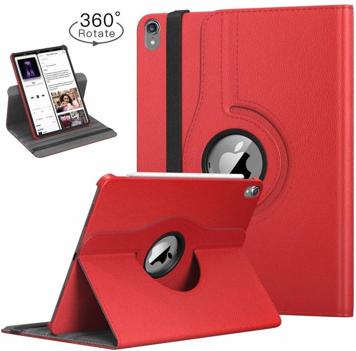 Ntech Hoes geschikt voor Apple iPad iPad Pro 11 inch hoesje 360° Rotating hoesje Case + 4 in 1 Styuls Rood