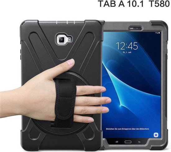Tablet Hoes geschikt voor Samsung Galaxy Tab A 10.1 (2016/2018) Hand Strap Armor Case - Zwart - Case2go