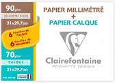 Clairefontaine A4 - Papier millimétré 6x + Papier calque 6x