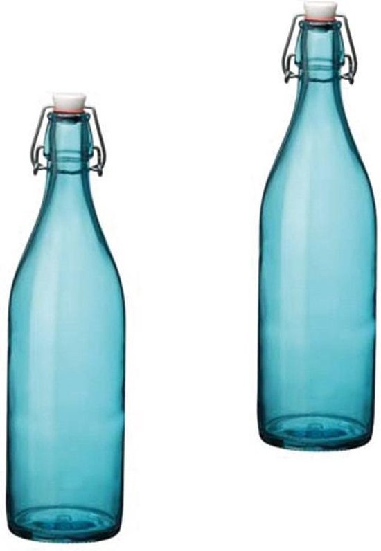 Aanhankelijk Oranje september Set van 2 stuks turquoise giara flessen met beugeldop - Woondecoratie giara  fles -... | bol.com
