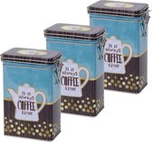 3x Blauwe rechthoekige koffieblikken/bewaarblikken 19 cm - Koffie voorraadblikken - Koffiepads/koffiecups voorraadbussen