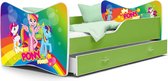 Kinderbed Pony 80x180 cm - wit & groen - met lade - met matras