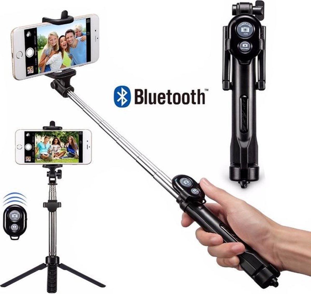 ISOTEC  Universele smartphone Selfie Stick met Tripod Statief functie  Bluetooth  Afstandsbediening - 360° rotatie