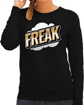 Freak fun tekst sweater voor dames zwart in 3D effect S