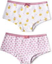 Little Label - meisjes - onderbroek - 2 stuks - wit citroenen, roze hartjes - maat 158/164 - bio-katoen