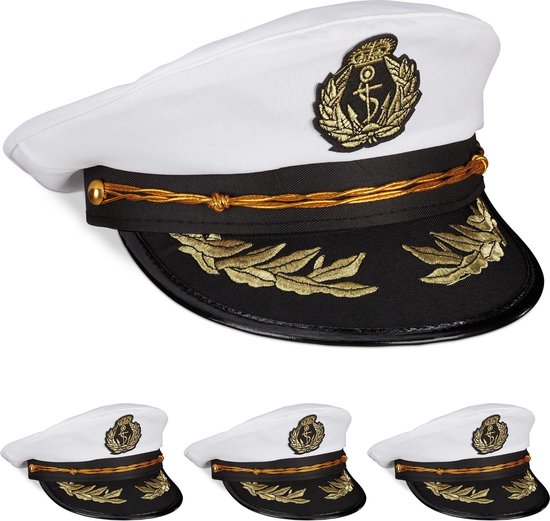 relaxdays 4 x capitaine casquette adultes - chapeau capitaine - chapeau  marin blanc -... | bol.com