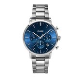 CLUSE Aravis Zilverkleurig/Blauw Chrono horloge  - Zilverkleurig