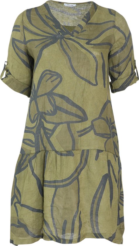 Paprika Linnen jurk met geometrische print bol