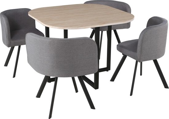Tafelset Biaritz, 4 stoelen - houtdecor/grijs