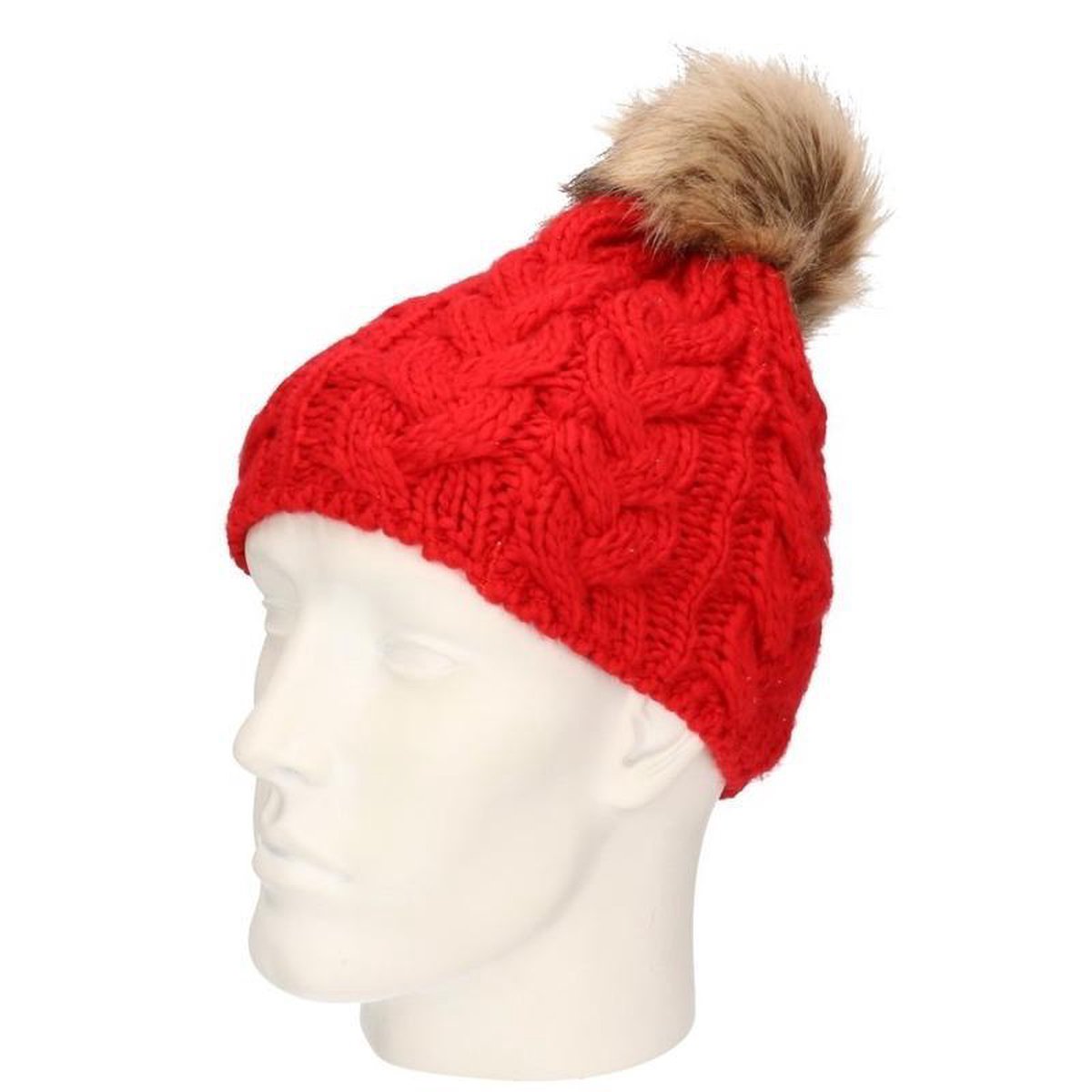 Bonnet tricoté avec doublure polaire pour femme et fille, rouge