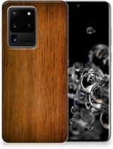 Geschikt voor Samsung Galaxy S20 Ultra Bumper Hoesje Donker Hout