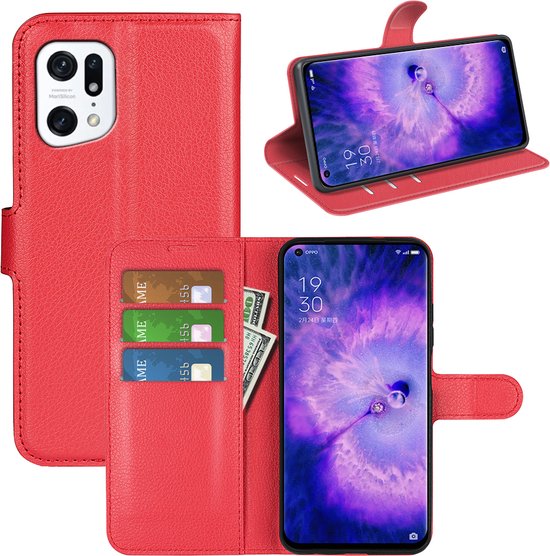 Coque Oppo Find X5 - Étui portefeuille en MobyDefend (fermeture avant) - Rouge - Étui pour téléphone portable - Étui pour téléphone adapté à : Oppo Find X5