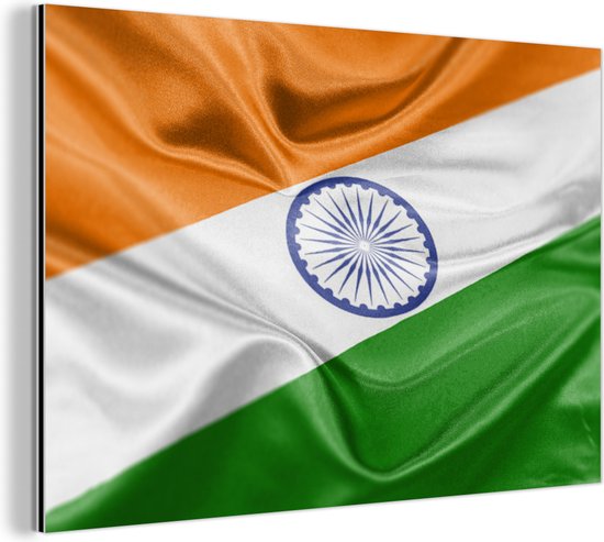 Wanddecoratie Metaal - Aluminium Schilderij - Close-up van de vlag van India