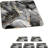 Onderzetters voor glazen - Marmer - Zwart - Goud - Grijs - 10x10 cm - Glasonderzetters - 6 stuks
