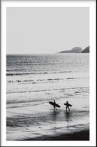 Walljar - Surfing - Zwart wit poster