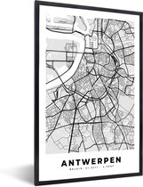 Fotolijst incl. Poster Zwart Wit- Zwart Wit – België – Plattegrond – Stadskaart – Kaart – Antwerpen - 20x30 cm - Posterlijst