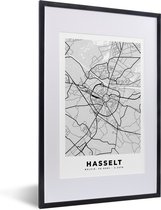 Cadre photo avec affiche Zwart Wit- Carte - Hasselt - Zwart Wit - Plan de la ville - Carte - 40x60 cm - Cadre pour affiche